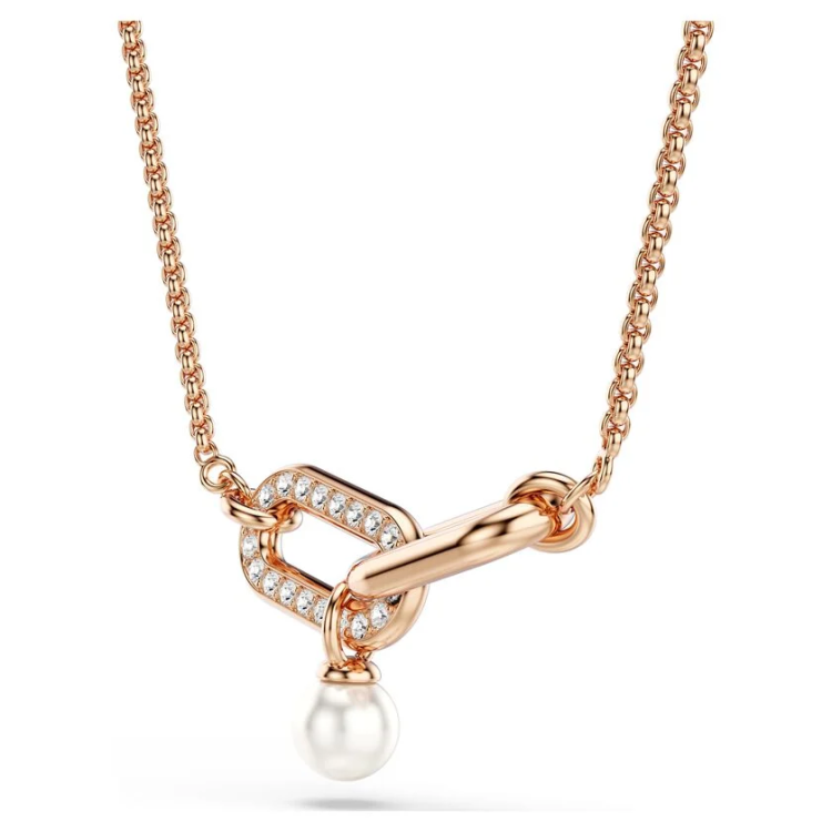 Constella pendant Crystal pearl, Round cut, White, Rose gold-tone plated