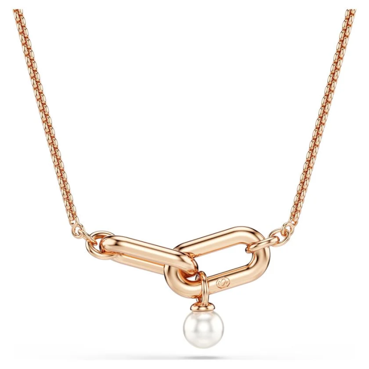 Constella pendant Crystal pearl, Round cut, White, Rose gold-tone plated