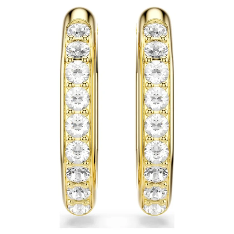 Dextera hoop earrings Octagon shape, Round cut, White, Gold-tone plated