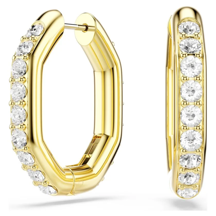 Dextera hoop earrings Octagon shape, Round cut, White, Gold-tone plated