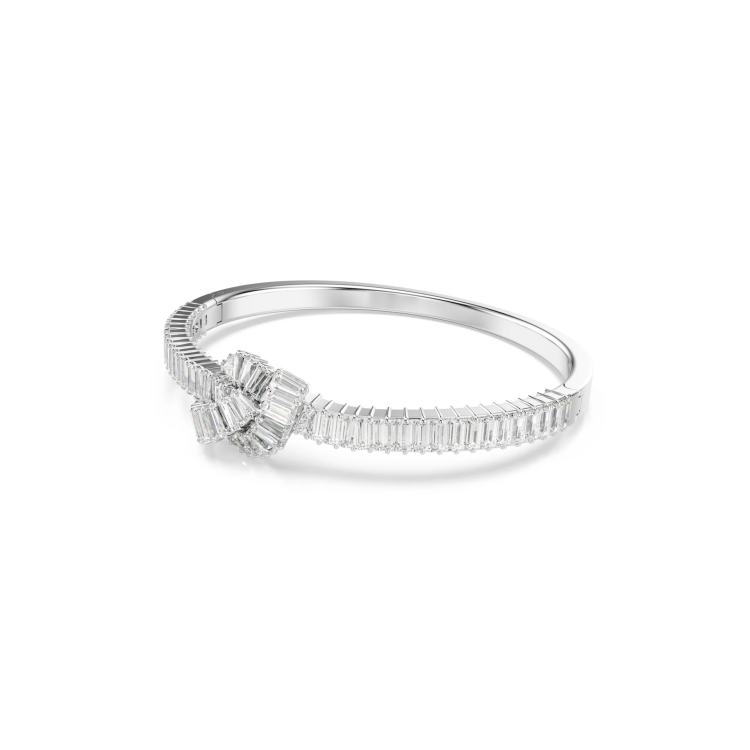 Matrix bangle, Baguette cut, Knot, White, Rhodium plated