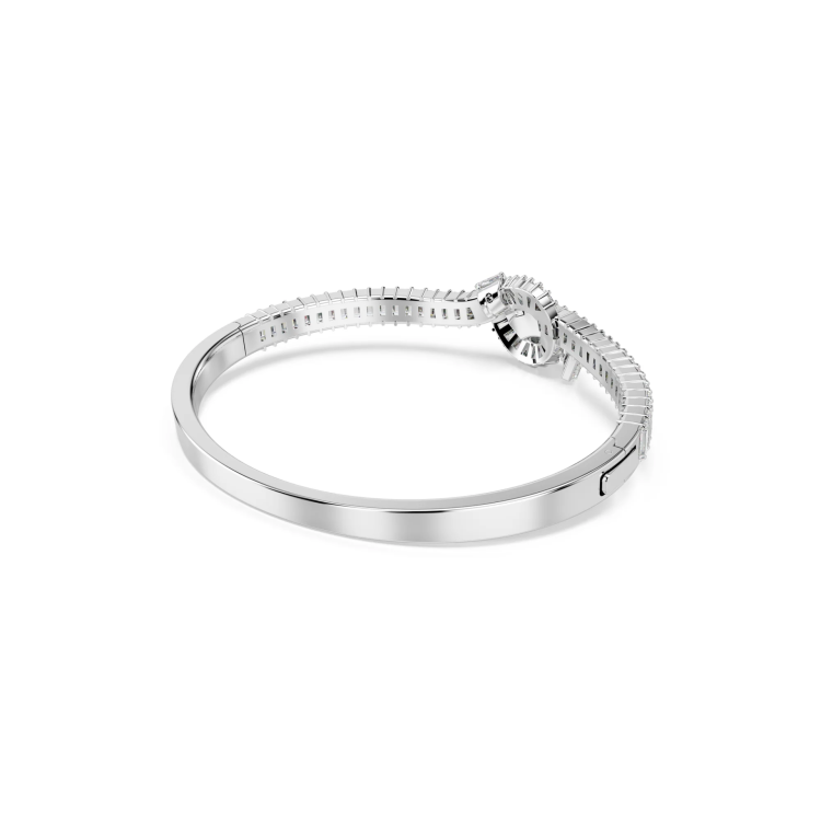 Matrix bangle, Baguette cut, Knot, White, Rhodium plated