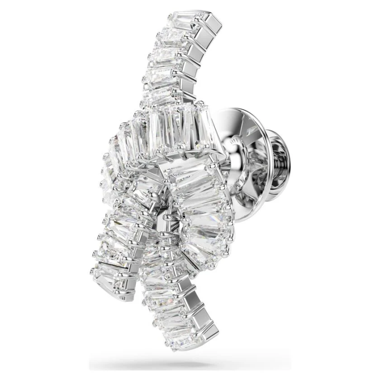 Matrix tack pin Baguette cut, Knot, White, Rhodium plated