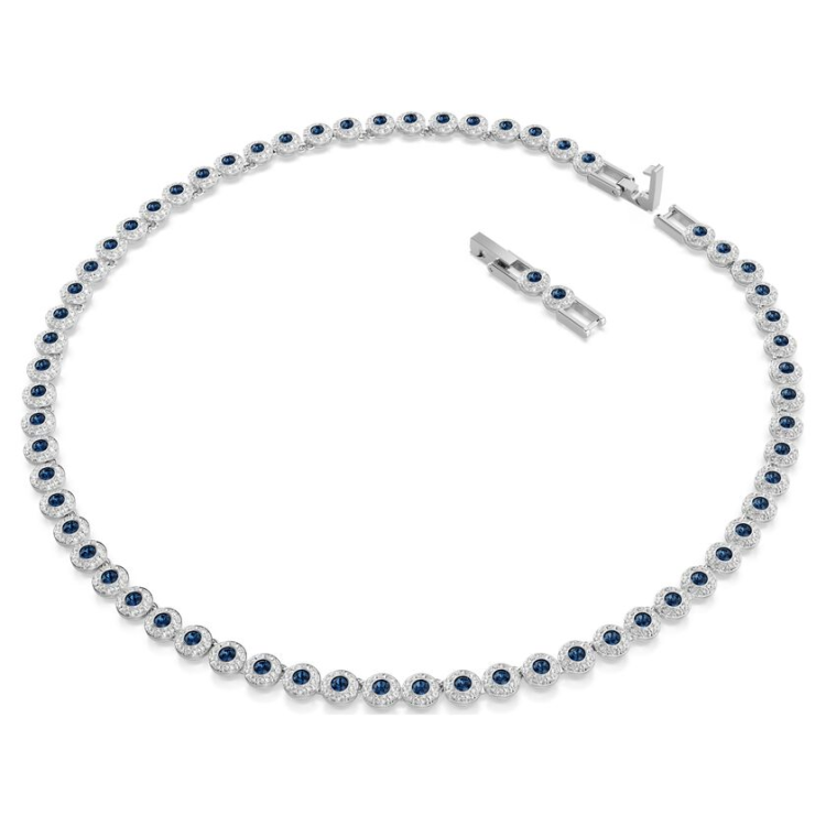 Una Angelic Tennis necklace Round cut, Blue, Rhodium plated