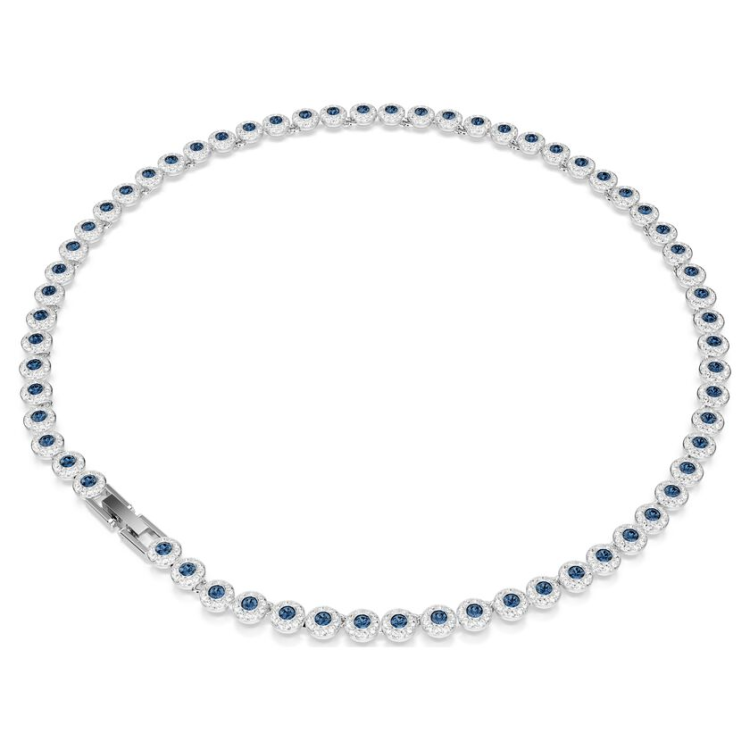 Una Angelic Tennis necklace Round cut, Blue, Rhodium plated