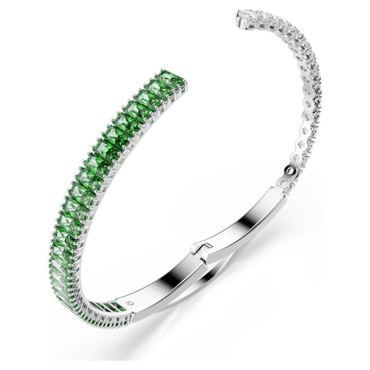 Matrix bangle Mixed cuts, Green, Rhodium plated