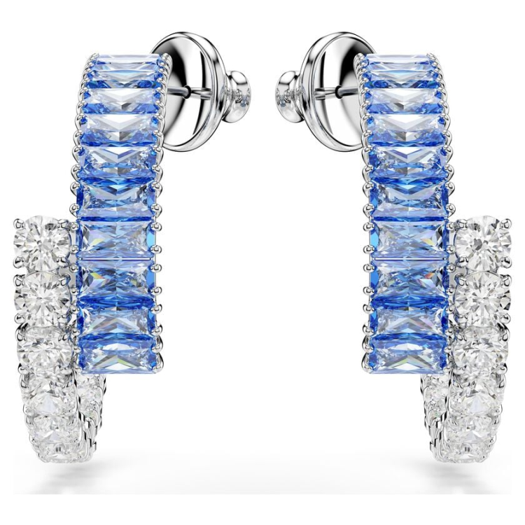 Matrix hoop earrings Mixed cuts, Blue, Rhodium plated