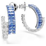 Matrix hoop earrings Mixed cuts, Blue, Rhodium plated