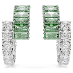 Matrix hoop earrings Mixed cuts, Green, Rhodium plated