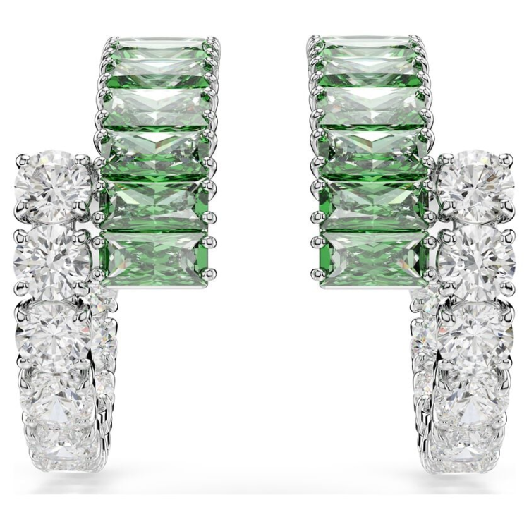 Matrix hoop earrings Mixed cuts, Green, Rhodium plated