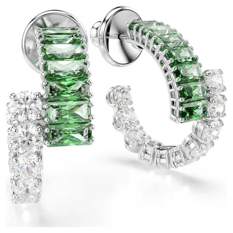 Matrix hoop earrings Mixed cuts, Green, Rhodium plated