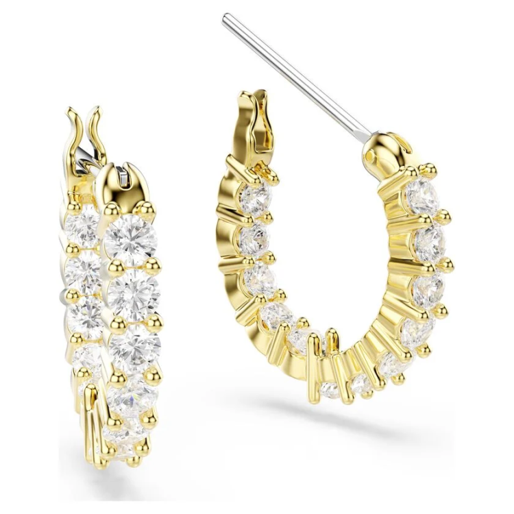 Matrix Vittore hoop earrings Round cut, White, Gold-tone plated