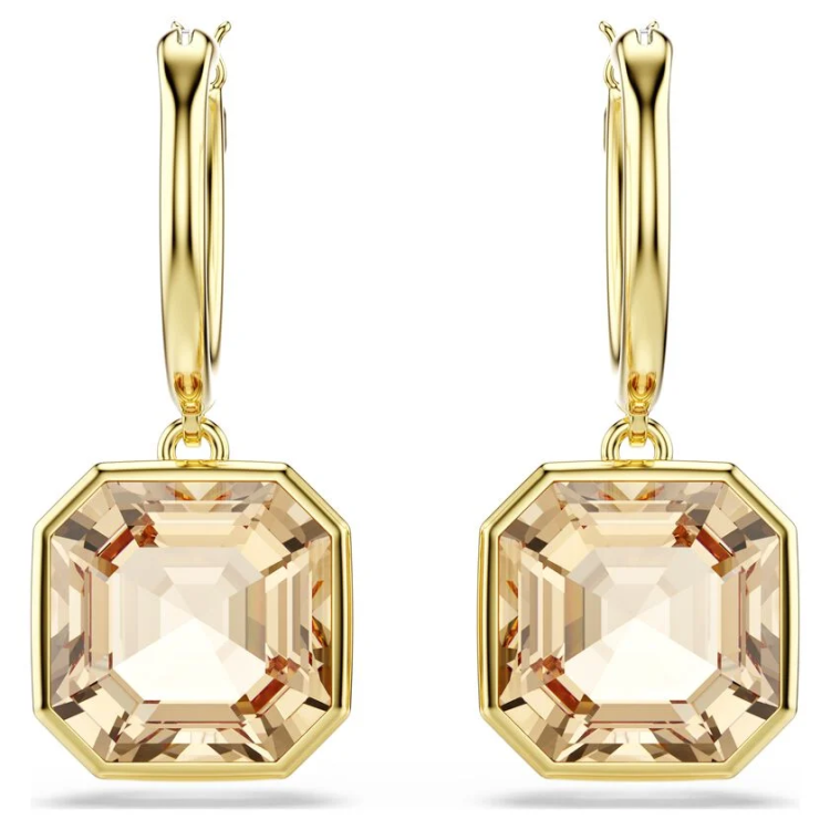 Millenia drop earrings Square cut, Caramel, Gold-tone plated