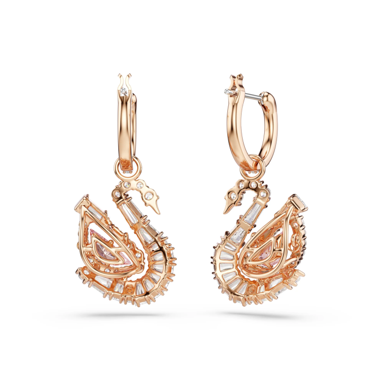 Swan drop earrings, Pavé, Swan, Pink