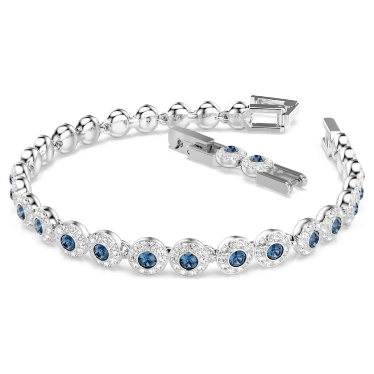 Una Angelic Tennis bracelet Round cut, Blue, Rhodium plated