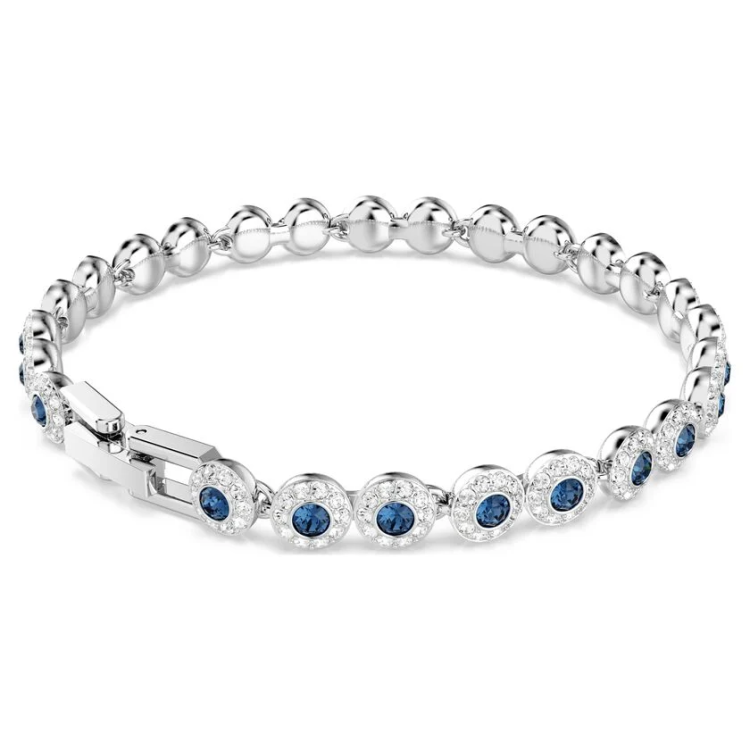 Una Angelic Tennis bracelet Round cut, Blue, Rhodium plated