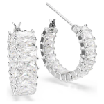 Matrix hoop earrings Baguette cut, White, Rhodium plated