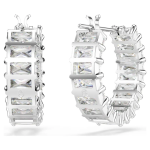 Matrix hoop earrings Baguette cut, White, Rhodium plated