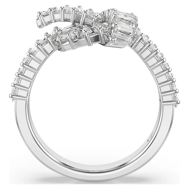 Matrix ring Baguette cut, Knot, White, Rhodium plated