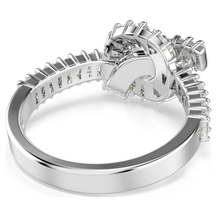 Matrix ring Baguette cut, Knot, White, Rhodium plated