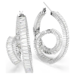 Matrix hoop earrings Baguette cut, Ribbon, White, Rhodium plated