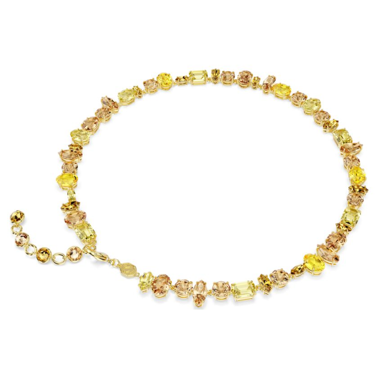 Gema Tennis necklace Mixed cuts, Yellow, Gold-tone plated