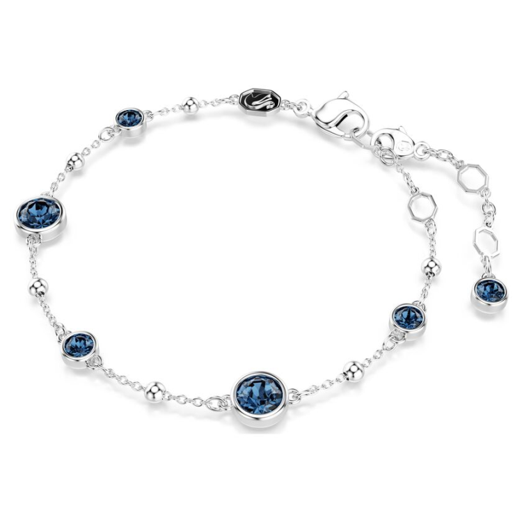 Imber bracelet Round cut, Blue, Rhodium plated