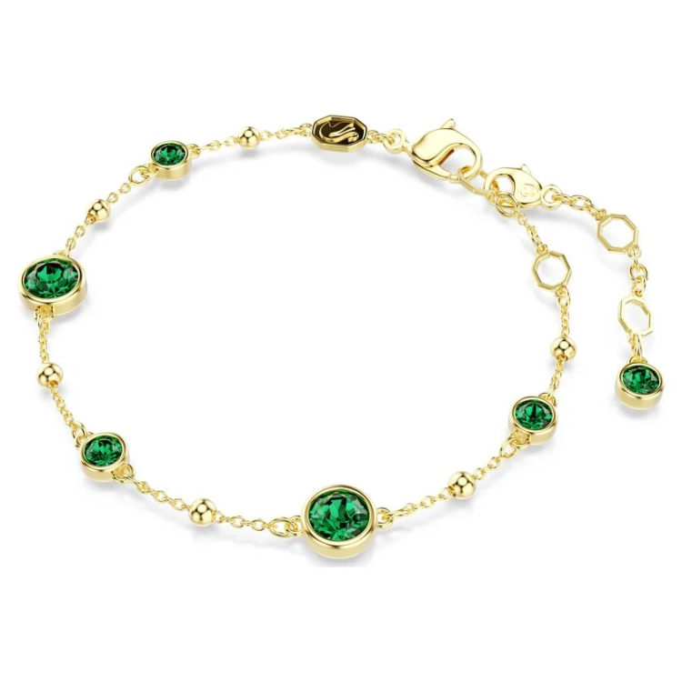 Imber bracelet Round cut, Green, Gold-tone plated