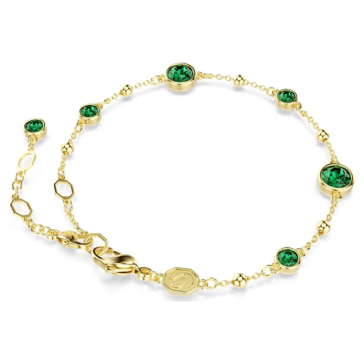 Imber bracelet Round cut, Green, Gold-tone plated
