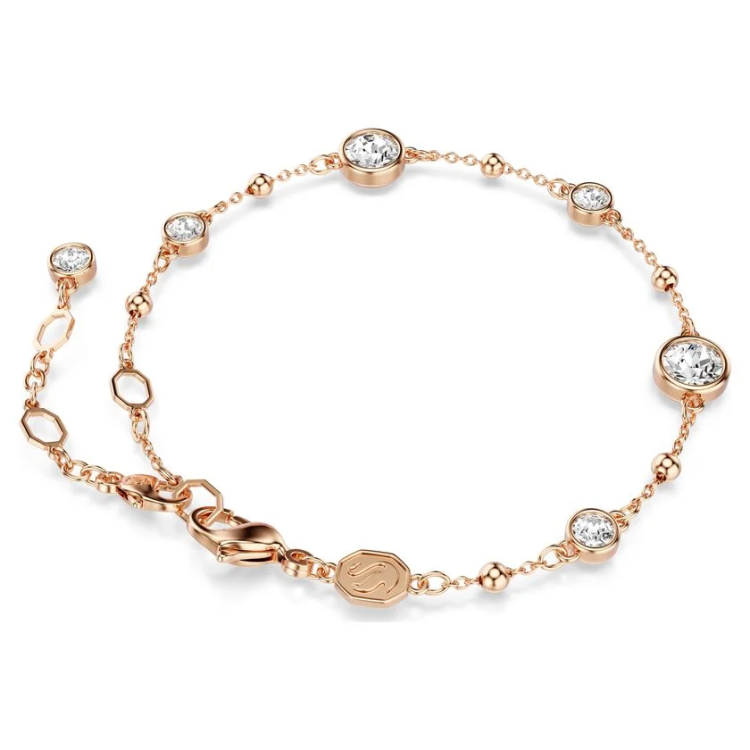 Imber bracelet Round cut, White, Rose gold-tone plated