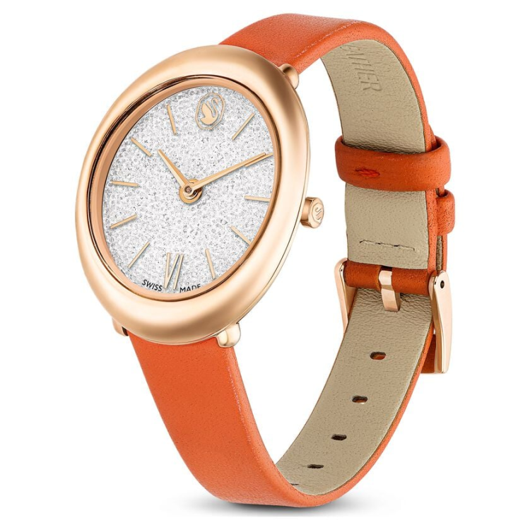 Imber watch Swiss Made, Leather strap, Orange, Rose gold-tone finish