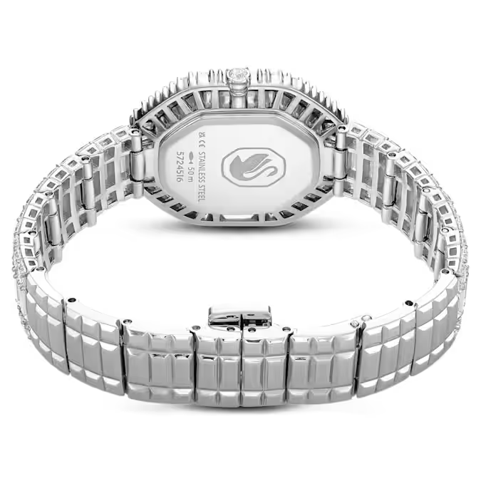Matrix Octagon watch Baguette cut, Metal bracelet, Silver tone, Stainless steel