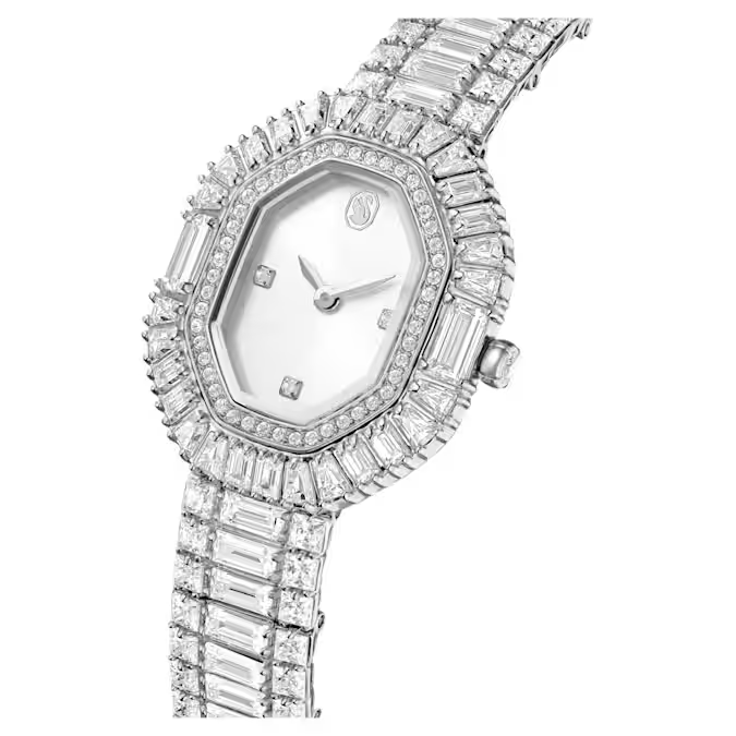 Matrix Octagon watch Baguette cut, Metal bracelet, Silver tone, Stainless steel