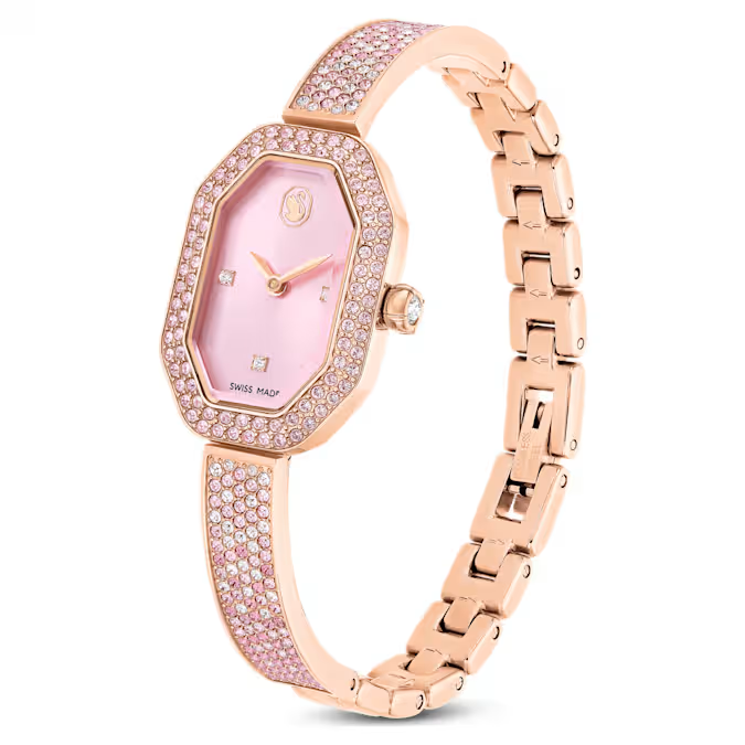 Dextera bangle watch Swiss Made, Metal bracelet, Pink, Rose gold-tone plated