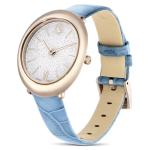 Imber watch Swiss Made, Leather strap, Blue, Champagne gold-tone finish