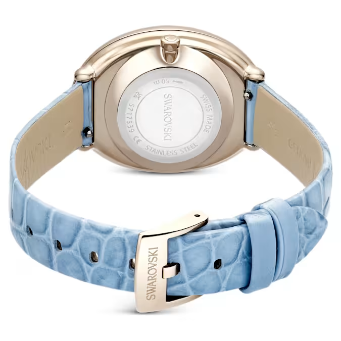 Imber watch Swiss Made, Leather strap, Blue, Champagne gold-tone finish