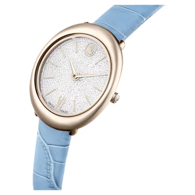 Imber watch Swiss Made, Leather strap, Blue, Champagne gold-tone finish
