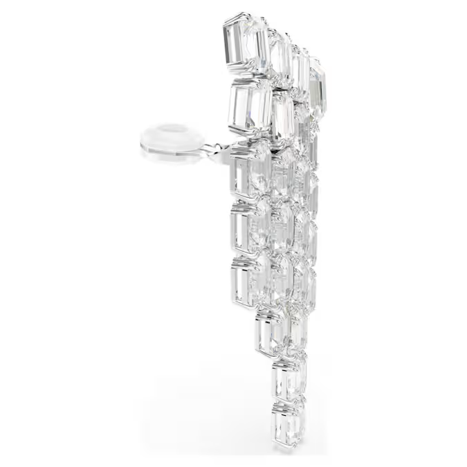 Millenia clip earrings Octagon cut, Chandelier, White, Rhodium plated