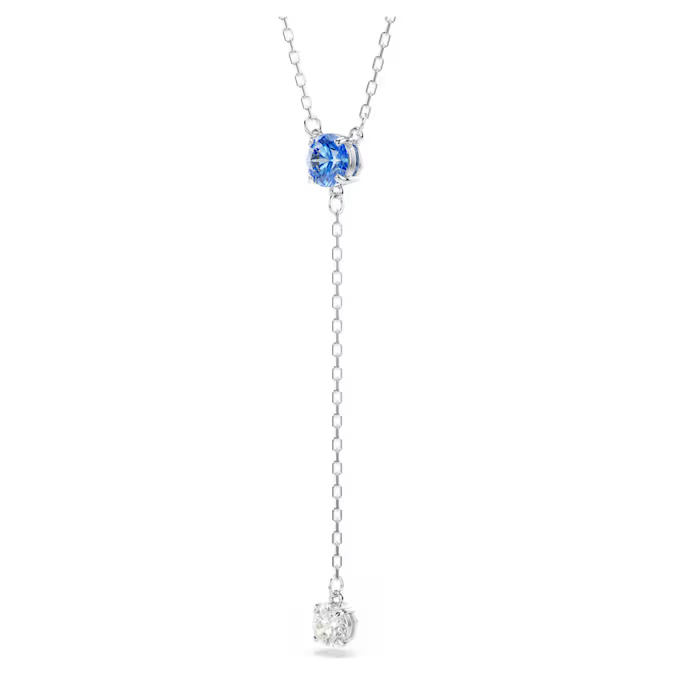 Stilla Attract Y necklace Round cut, Blue, Rhodium plated