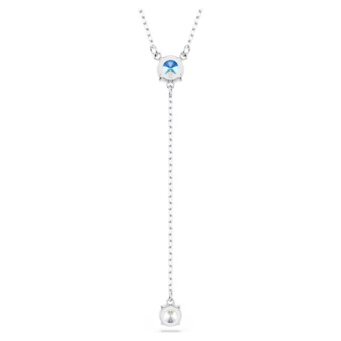 Stilla Attract Y necklace Round cut, Blue, Rhodium plated