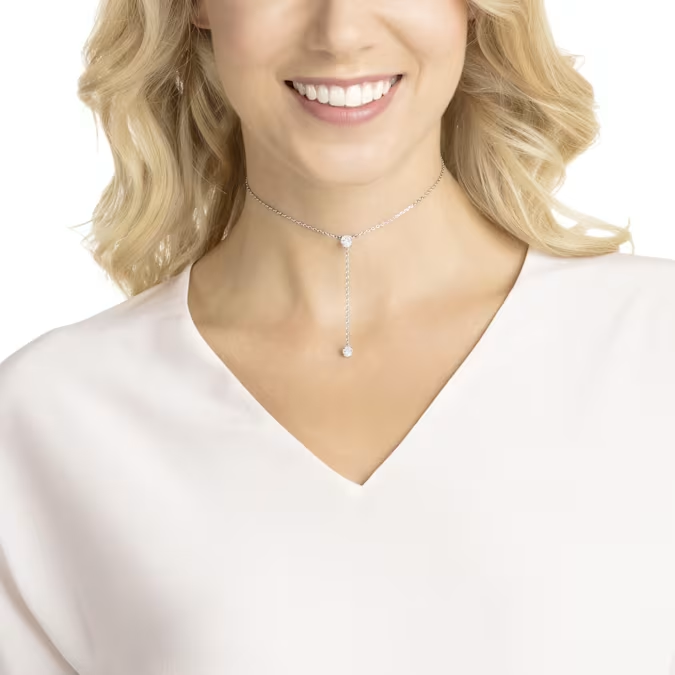 Stilla Attract Y necklace Round cut, Blue, Rhodium plated