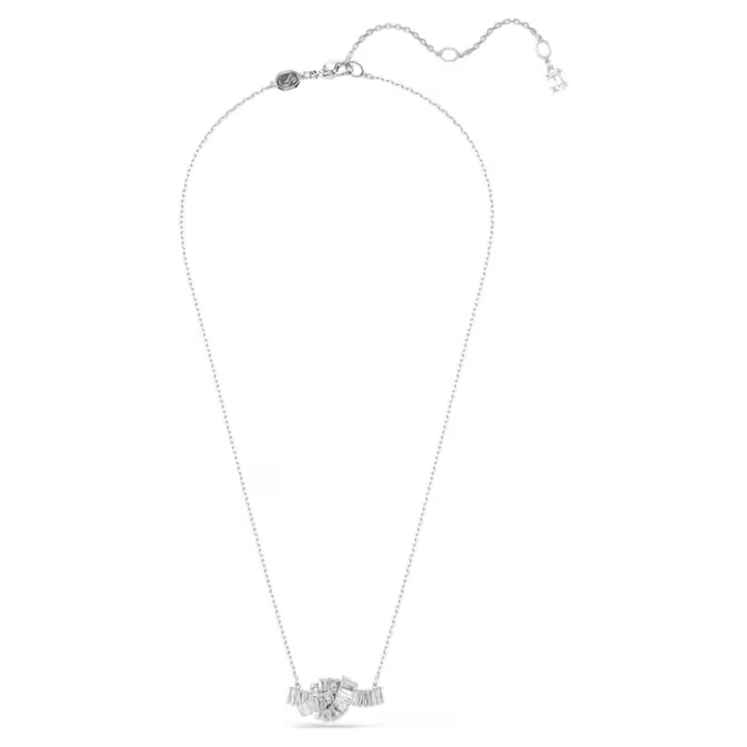 Matrix pendant Baguette cut, Knot, White, Rhodium plated