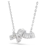 Matrix pendant Baguette cut, Knot, White, Rhodium plated