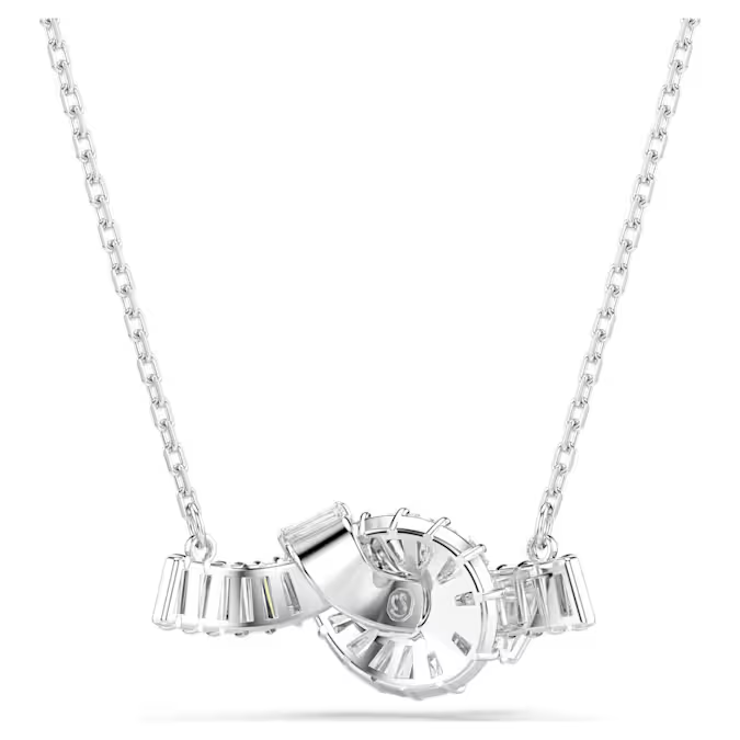 Matrix pendant Baguette cut, Knot, White, Rhodium plated