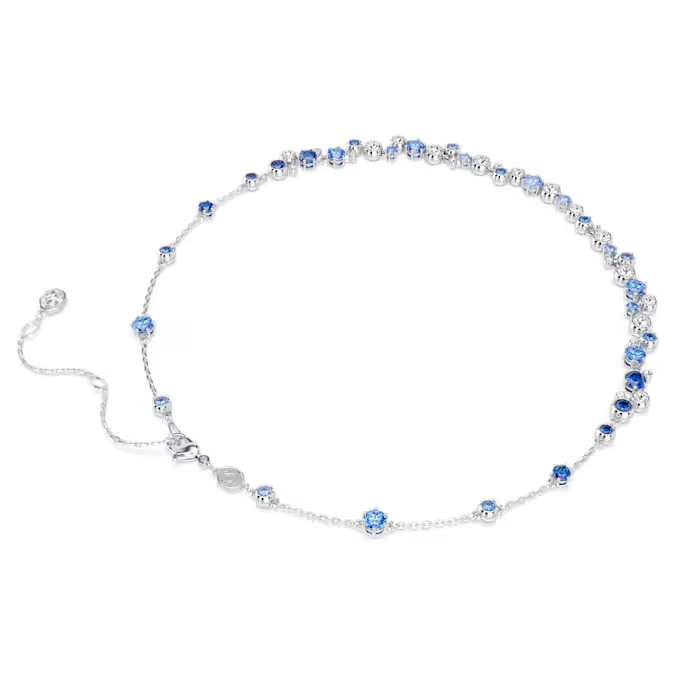 Constella necklace Mixed cuts, Blue, Rhodium plated