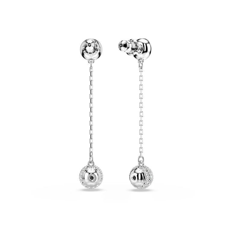 Una, drop earrings, White, Rhodium plated