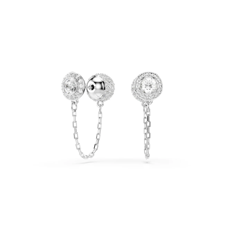 Una, drop earrings, White, Rhodium plated