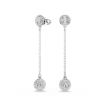 Una, drop earrings, White, Rhodium plated