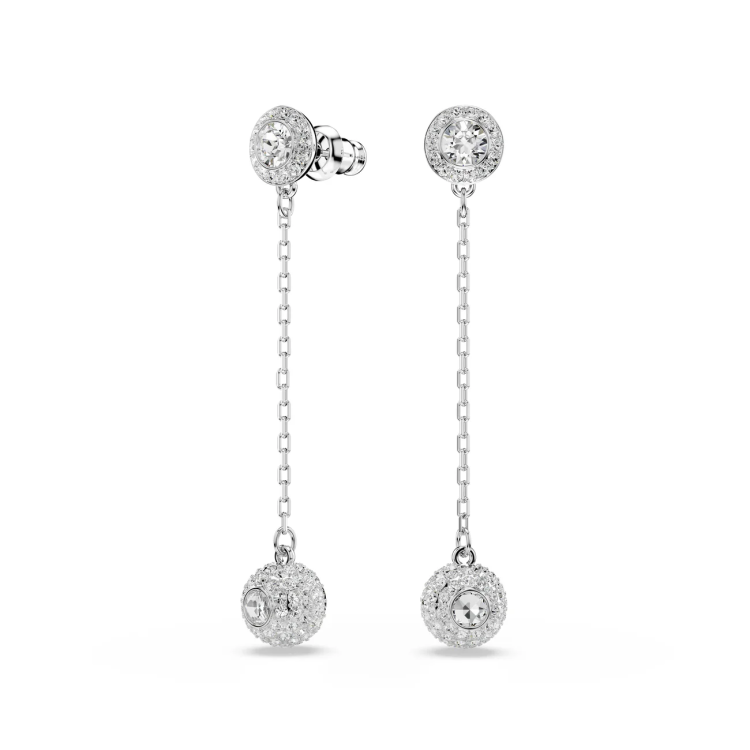 Una, drop earrings, White, Rhodium plated