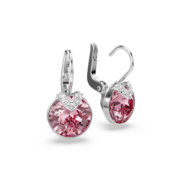 Bella drop earrings Round cut, Pink, Rhodium plated